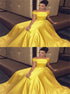 Off The Shoulder Satin Yellow Ball Gown Prom Dress LBQ1002
